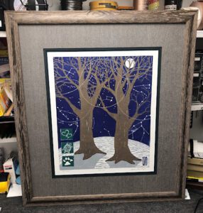 Framed art print: two trees in starry night