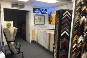Art gallery interior with frame samples