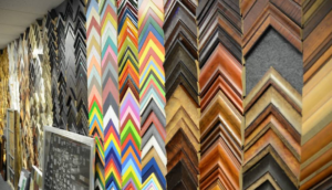 Colorful picture frame samples on display